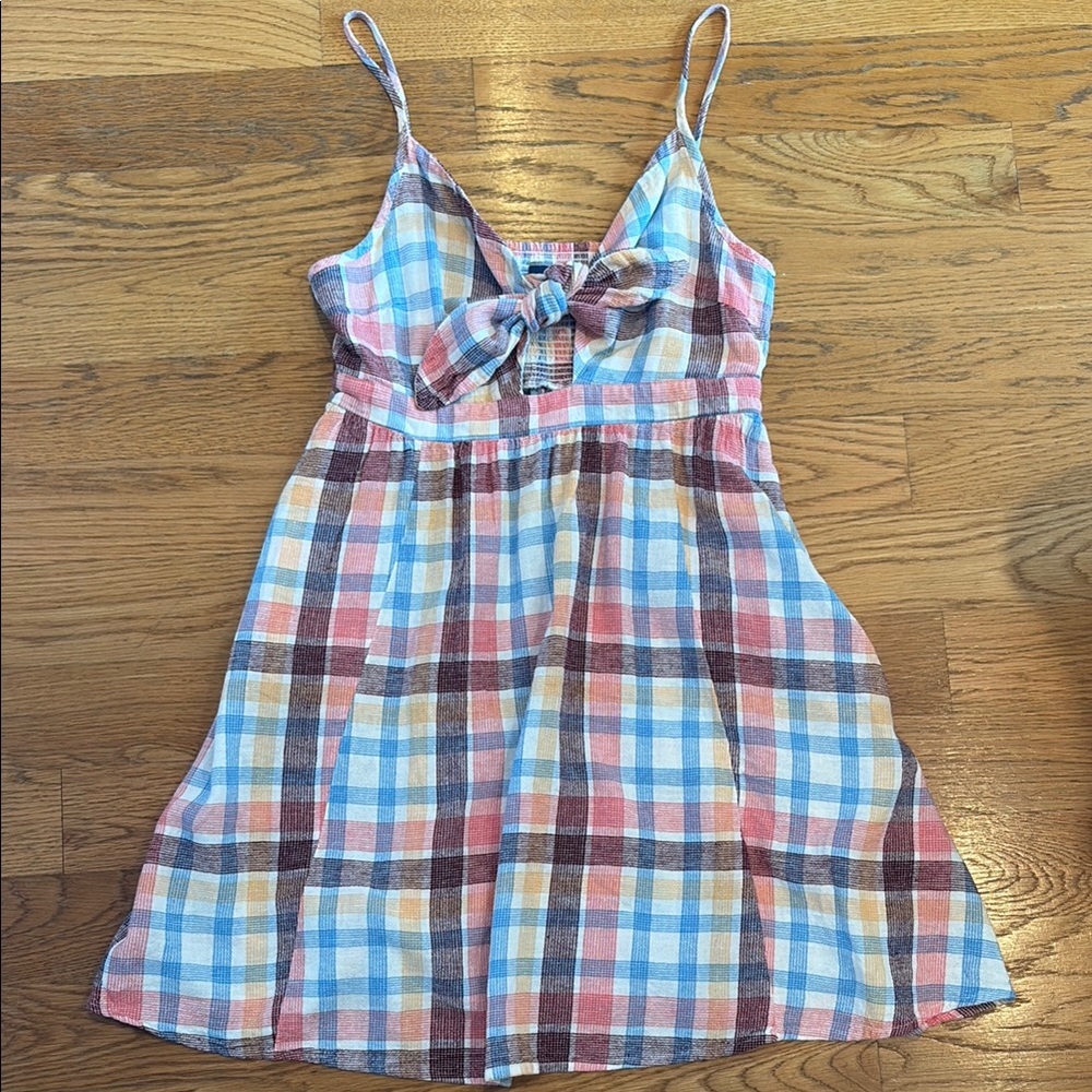 Old Navy Multicolor Plaid Dress with Tie Front Bow